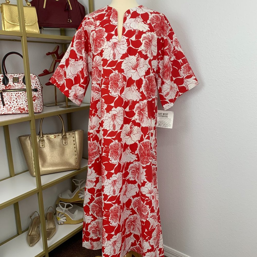 Vintage NWT Key West Hand Print Fabrics Maxi Dress Like Lilly Pulitzer M/L